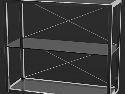 Modern Storage Shelf With Metal Frame And Glass Crossed Support Design 3d model