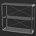 Modern Storage Shelf With Metal Frame And Glass Crossed Support Design