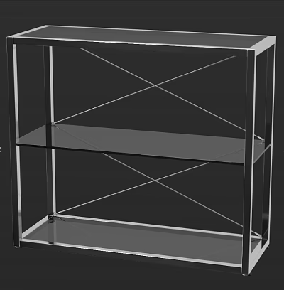 Modern Storage Shelf With Metal Frame And Glass Crossed Support Design 3d model