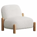 Beige Upholstered Accent Chair With Rounded Design And Wooden Legs