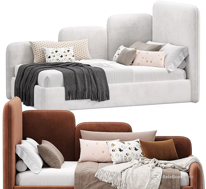 Kids Bed Cozy Design With Soft Patterned Pillows Warm Blanket And Comfortable Bedding 3d model