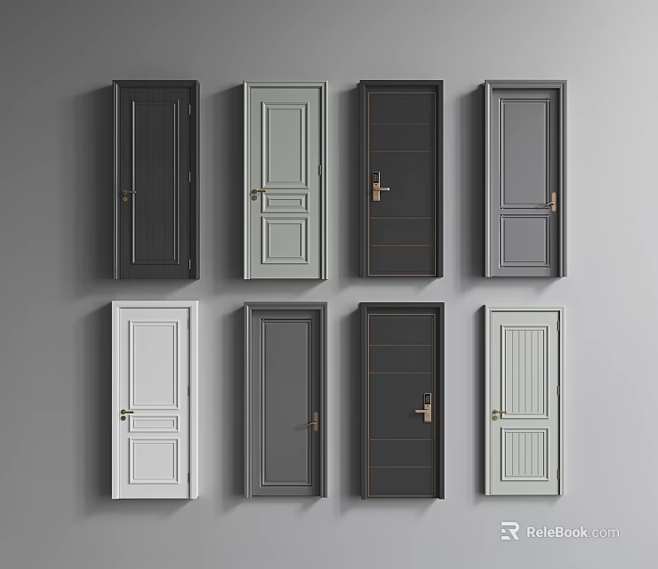 Hinged Doors Collection Featuring Various Colors And Classic Panel Designs For Home Interior 3d model