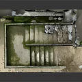 Industrial Architectural Structure With Staircase Metal Railings And Moss Covered Concrete Platforms