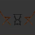 Rustic Wooden Folding Chairs With Small Round Table Orange Top Black Metal Legs