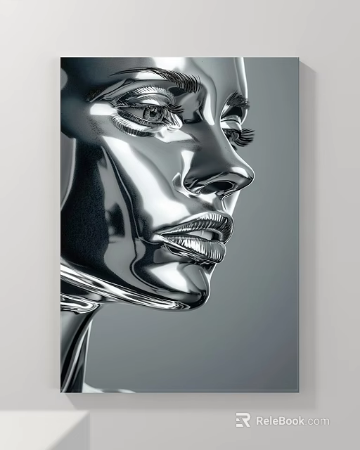 Abstract Painting With Silver Metallic Face Profile Modern Art Design 3d model 