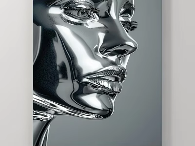 Abstract Painting With Silver Metallic Face Profile Modern Art Design 3d model
