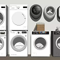Various Modern Washing Machines With Front Load Design And Different Home Styles 3d model