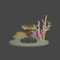 Colorful Marine Coral Reef With Yellow Purple Orange Blue Corals And Branch Structures
