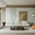 Modern Living Room Interior With White Sofa Marble Coffee Table And Decorative Painting