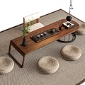 New Chinese Tatami Tea Table Japanese Tea Table Tea Table and Chair Futon Rattan Carpet Tea Set 3d model