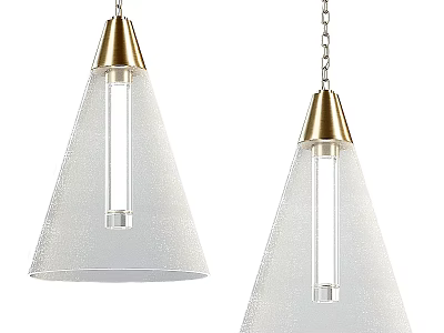 Pendant Lights with Golden Top White Frosted Cone Shade and Transparent Long Bar Chain Hanging 3d model