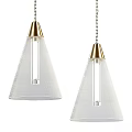 Pendant Lights with Golden Top White Frosted Cone Shade and Transparent Long Bar Chain Hanging