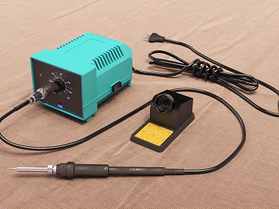 Turquoise Industrial Electric Soldering Iron Kit With Main Unit Sponge Holder And Power Cord 3d model