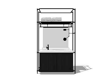 Modern Black Frame Washbasin Vanity With Shelf Cabinet And Hanging Mirror 3d model
