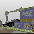 New Energy Vehicle White Sports Car Display at Gift Area with Decorative Flowers