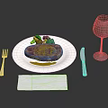 Grilled Steak Dinner Served With Broccoli On White Plate And Wine Glass Fork Knife Napkin