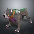 3D Dog Model With Gray Body Green White Spots Brown Collar And Pink Paws