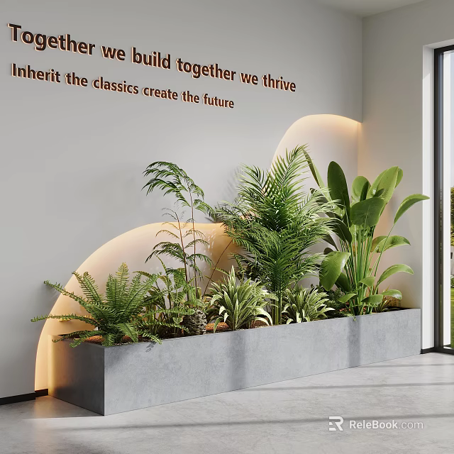 Indoor Potted Plants with Various Green Plants in Gray Planter and Curved Lighting 3d model 