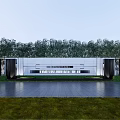 Modern White Feature Wall With Geometric Design Green Trees And Reflective Water