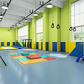 Indoor Sports Fitness Area With Trampoline Colorful Mats Rings Slide And Climbing Frame