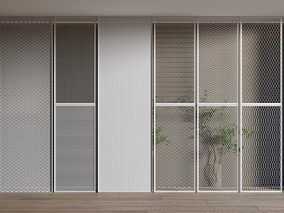 Decorative Screens with Mesh and Lattice Patterns in Modern Interior and Green Plant Behind 3d model