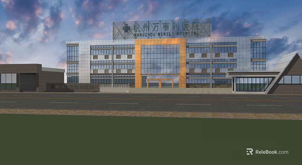 Modern Hangzhou Wanjunli Hospital Building with Glass Curtain Walls and Exterior Design 3d model 