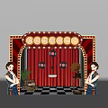 Vintage Beiping Era Scene With Neon Sign Red Curtain Gramophone And Qipao Women