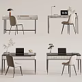 Modern Desk With Chair Laptop Lamp And Plants In Minimalist Home Office Design
