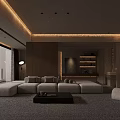 Modern Minimalist Open Living And Dining Room With Panoramic City View And Soft Warm Lighting