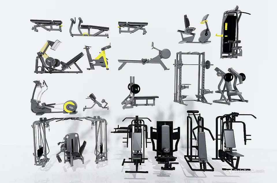 Comprehensive Collection of Sports Equipment for Home Gym and Fitness Workouts 3d model 