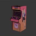 Pink And Orange Arcade Machine With Super Star Logo Game Screen And Cartoon Girl