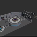 Modern Tech Control Room With Circular Console Electronic Appliances And Blue Accents