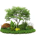 Lush Ground Cover Landscaping With Tall Tree Green Shrubs And Colorful Flowers