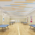 Modern Basketball Gym Interior With Open Space Wooden Floor Ceiling Lights And Large Screen
