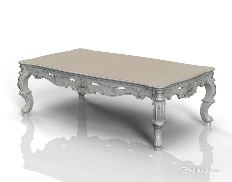 Ornate White Coffee Table With Intricate Carved Legs And Smooth Top 3d model 