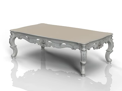 Ornate White Coffee Table With Intricate Carved Legs And Smooth Top 3d model
