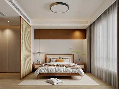 Modern Bedroom Bed Wall Lamp Chandelier Ceiling Lamp Green Plant 3d model