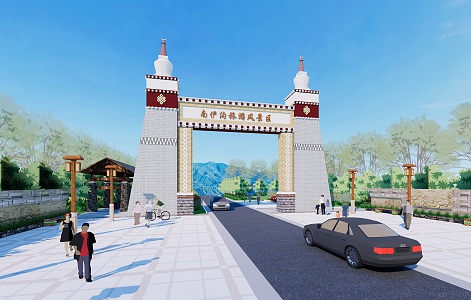 Tibetan style gate entrance gate 3d model