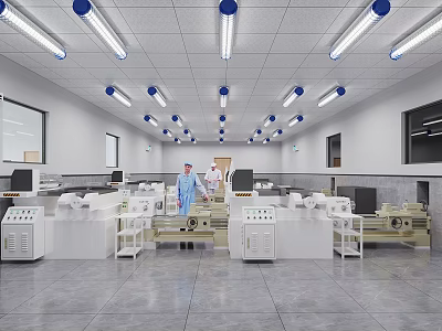 Modern Laboratory Interior With Lab Personnel Advanced Equipment And Ceiling Lighting 3d model