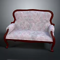 Classic Vintage Sofa With Mahogany Frame And Pink Floral Upholstery Curved Arms