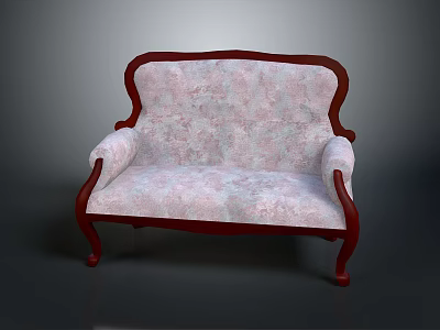 Classic Vintage Sofa With Mahogany Frame And Pink Floral Upholstery Curved Arms 3d model