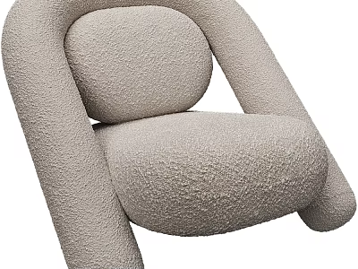 Modern Accent Chair With Plush Beige Fabric Rounded Back And Curved Arms Design 3d model