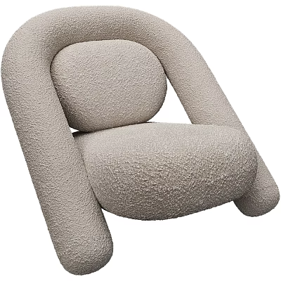 Modern Accent Chair With Plush Beige Fabric Rounded Back And Curved Arms Design 3d model