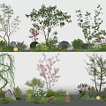 Diverse Plant Combinations With Willow Trees Flowering Shrubs Purple Blooms And Small Decorative Lights