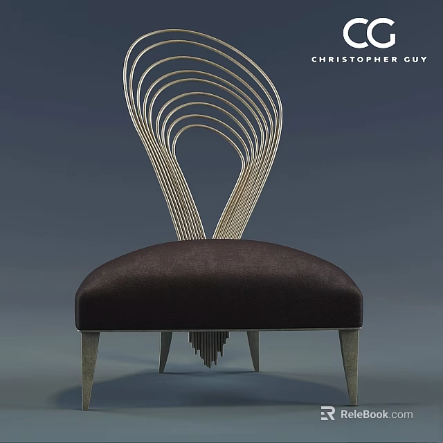 Christopher Guy Accent Chair With Curved Metal Back And Leather Cushion 3d model 