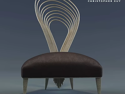 Christopher Guy Accent Chair With Curved Metal Back And Leather Cushion 3d model
