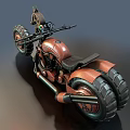Steampunk Style Motorcycle With Large Tire Orange Black Color Mechanical Design And Animal Head Decoration