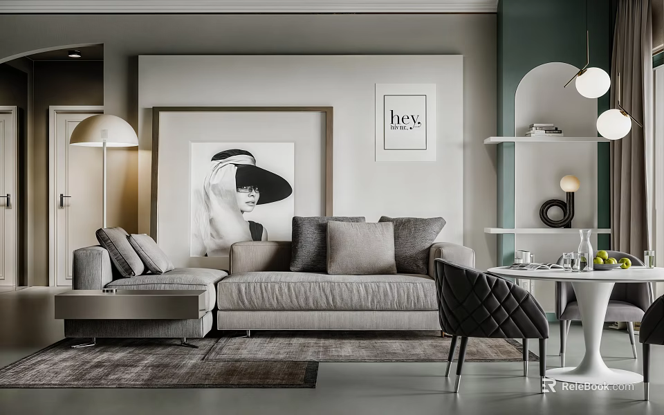 Modern Light Gray Sectional Sofa And Coffee Table Set For Elegant Minimalist Living Room 3d model 