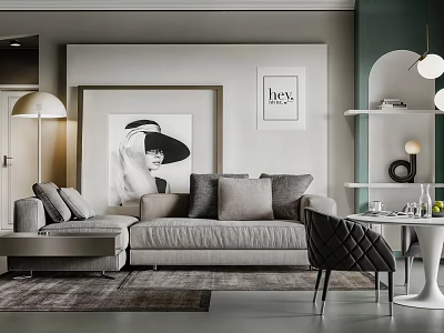 Modern Light Gray Sectional Sofa And Coffee Table Set For Elegant Minimalist Living Room 3d model