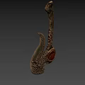 Decorative Axe with Intricate Carved Patterns Red Gemstone on Head and Ornate Handle Design